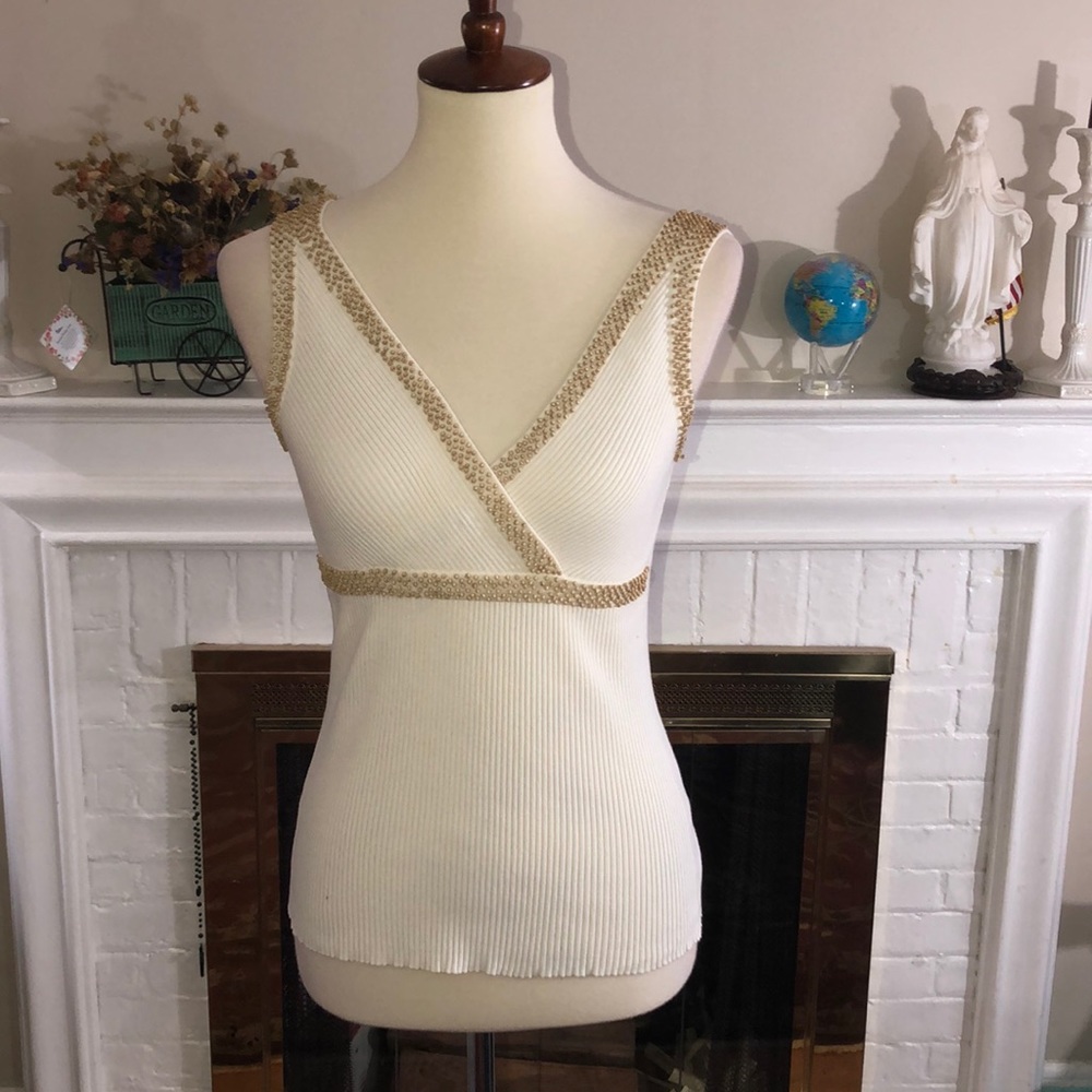 🌹Bcbg Mazazria cream beaded rib cocktail topSz L